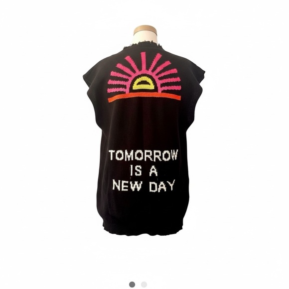 NUDE Sweaters - Nude sweater vest, Tomorrow is a new day graphic, new without tags, retail $550